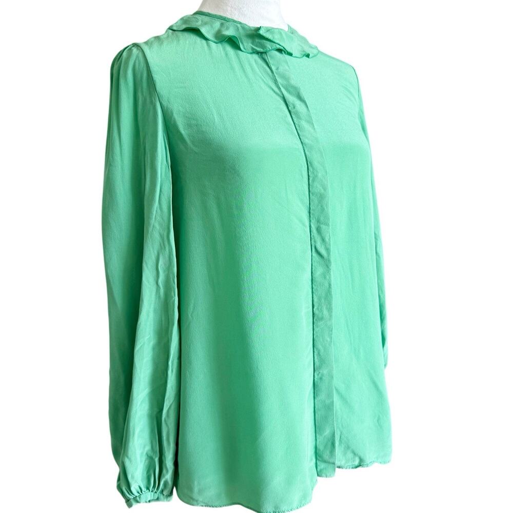 Vintage Chloé Emerald Green Silk Blouse Ruffle Collar Concealed Placket S